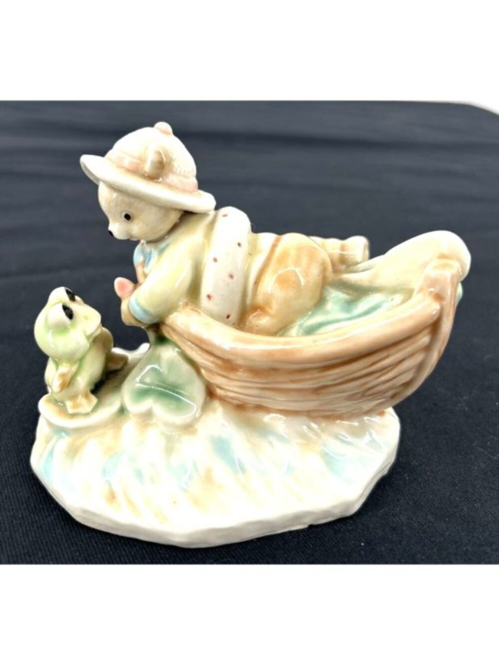 Mindy Lee Pauly Canoe Frong & Boy Ceramic Figurine 4" Vintage